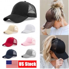 US Ponytail Baseball Cap Mujer Classic&Sequins Shiny Messy Bun Hat Snapback Caps  eb-94108147
